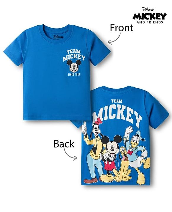 Babyhug Disney 100% Cotton Knit Half Sleeves T-shirt With Mickey & Friends Front & Back Print - Multicolour