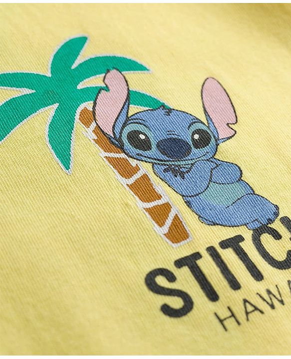 Pine Kids Disney Single Jersey Knit Half Sleeves T-Shirt With Front & Back Lilo & Stitch Print - Yellow