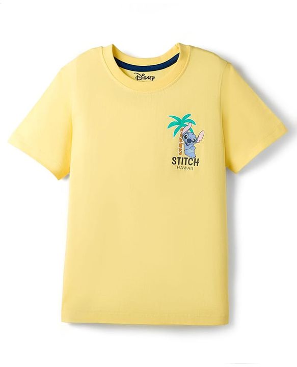 Pine Kids Disney Single Jersey Knit Half Sleeves T-Shirt With Front & Back Lilo & Stitch Print - Yellow