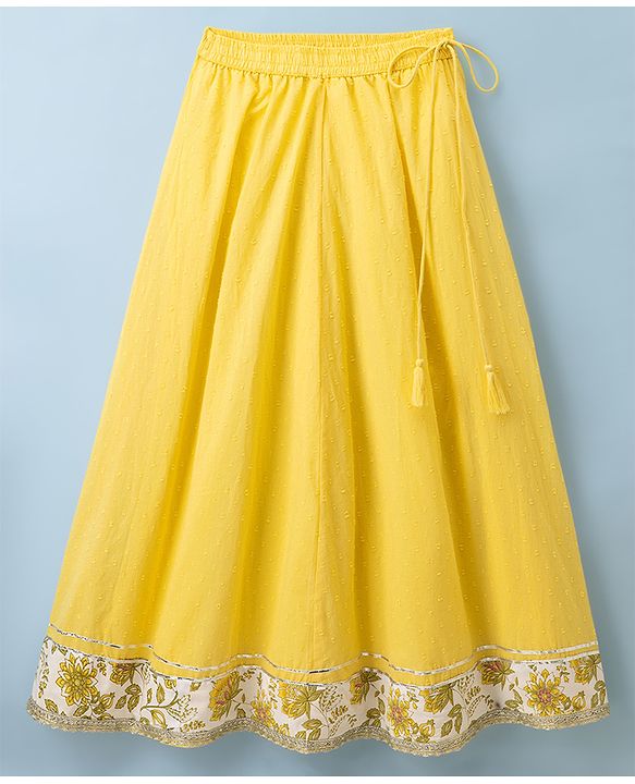 Pine Kids Rayon Woven Sleeveless Floral Printed Choli & Lehenga Set With Dupatta - Yellow