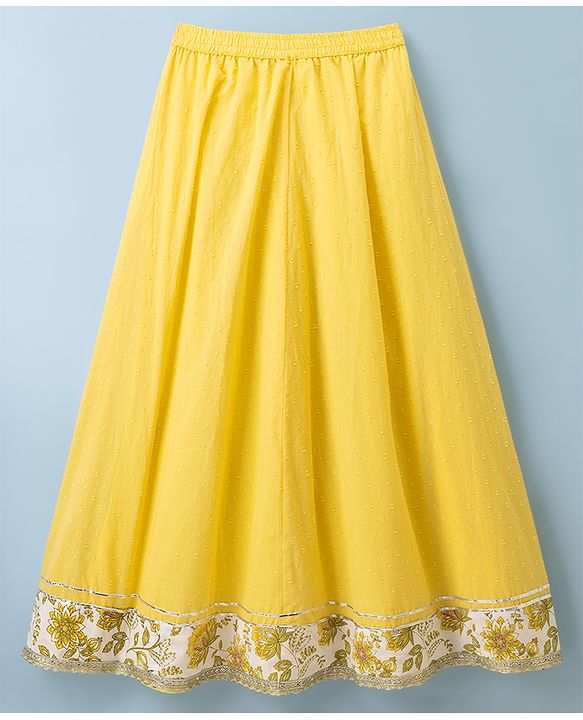 Pine Kids Rayon Woven Sleeveless Floral Printed Choli & Lehenga Set With Dupatta - Yellow