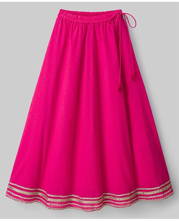 Pine Kids 100% Cotton Woven Sleeveless Floral Sequinned Choli Lehenga Set With Dupatta With Lace Detailing - White & Dark Pink