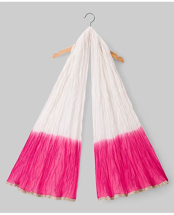 Pine Kids 100% Cotton Woven Sleeveless Floral Sequinned Choli Lehenga Set With Dupatta With Lace Detailing - White & Dark Pink