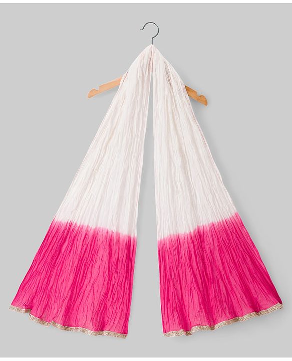 Pine Kids 100% Cotton Woven Sleeveless Floral Sequinned Choli Lehenga Set With Dupatta With Lace Detailing - White & Dark Pink