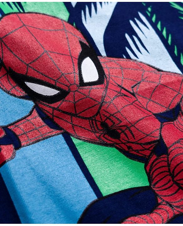 Pine Kids Disney Single Jersey Knit Half Sleeves T-Shirt With Spider Man Print - Navy Blue