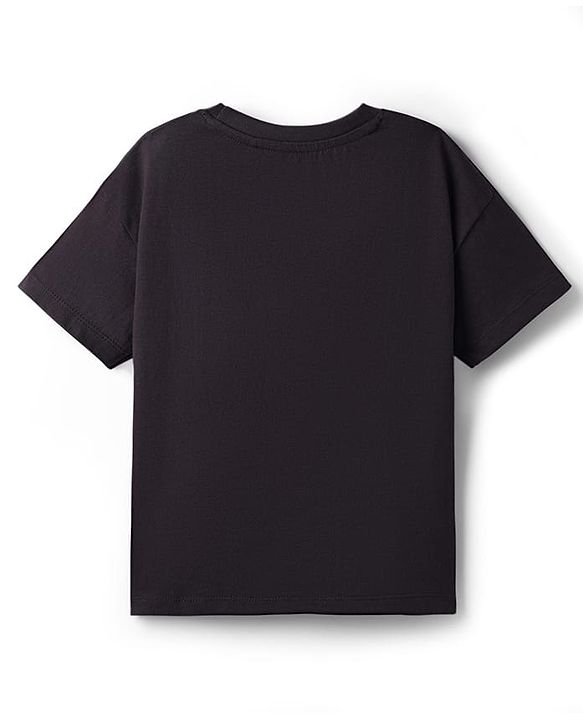 Babyhug Disney Knit Half Sleeves Drop Shoulder T-Shirt With Minnie Mouse Graphics & Foil Print Detailing - Black