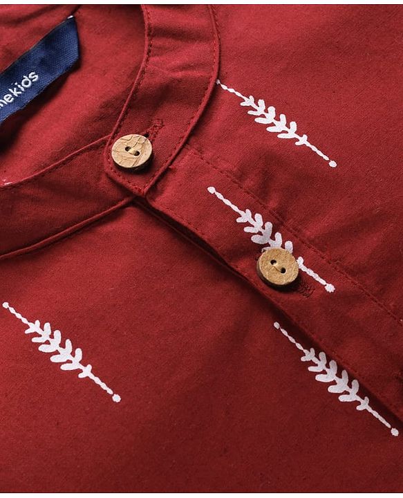 Pine Kids Cotton Woven Full Sleeves Kurta Pyjama Set With Floral Print - Maroon