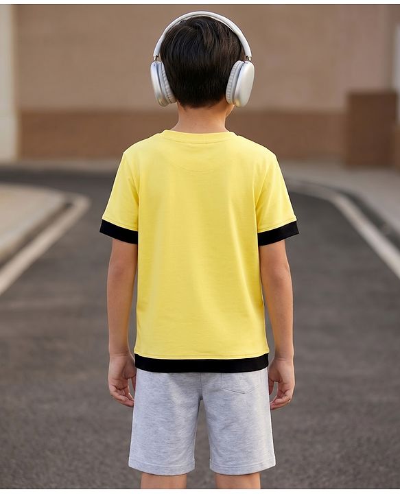 Pine Kids Single Jersey Knit Half Sleeves Game Printed T-Shirt & Shorts Set - Yellow