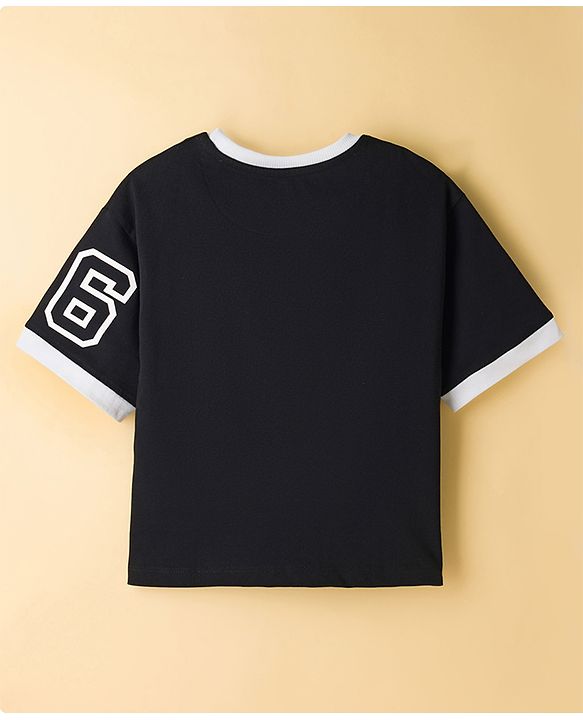 Pine Kids Single Jersey Knit Drop Shoulder Half Sleeves T-Shirt & Shorts Set with California Print - Black