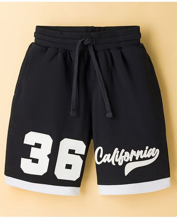 Pine Kids Single Jersey Knit Drop Shoulder Half Sleeves T-Shirt & Shorts Set with California Print - Black