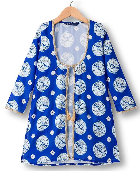 Pine Kids Woven Printed Indo Western  Kurti Palazo Set - Royal Blue