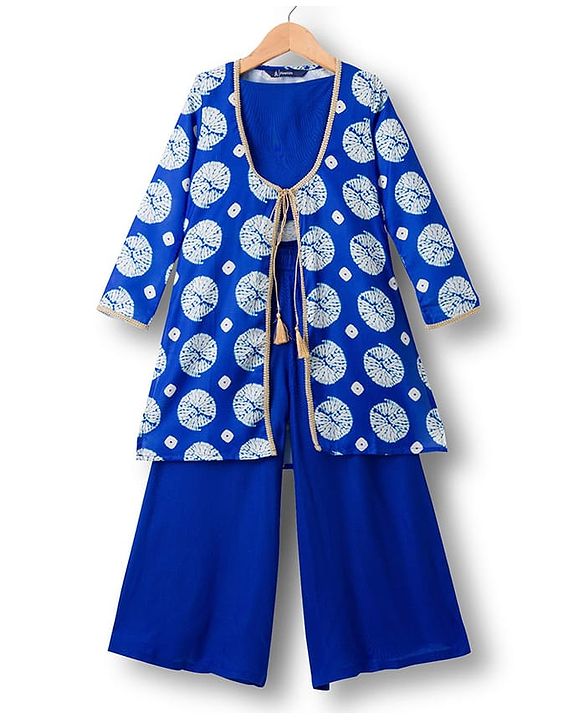 Pine Kids Woven Printed Indo Western  Kurti Palazo Set - Royal Blue