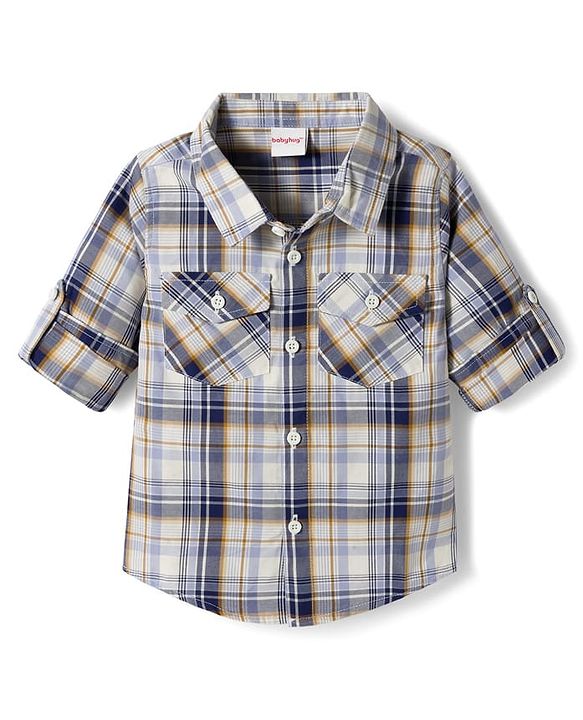Babyhug Cotton Denim Full Sleeves Checkered Shirt & Jeans Set- Blue