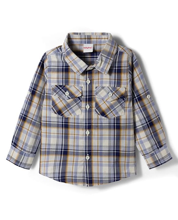 Babyhug Cotton Denim Full Sleeves Checkered Shirt & Jeans Set- Blue