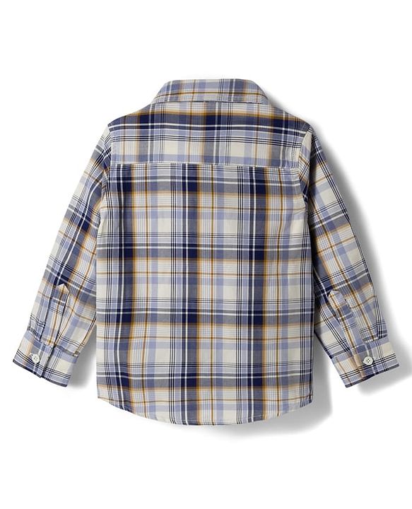 Babyhug Cotton Denim Full Sleeves Checkered Shirt & Jeans Set- Blue