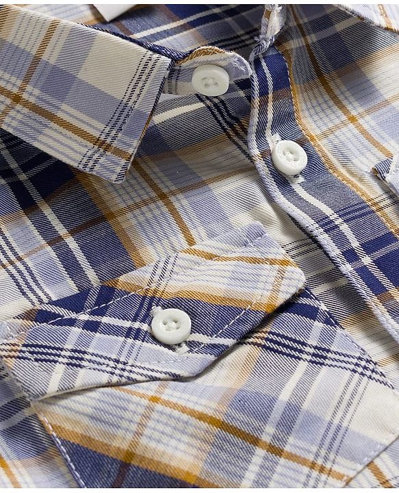 Babyhug Cotton Denim Full Sleeves Checkered Shirt & Jeans Set- Blue
