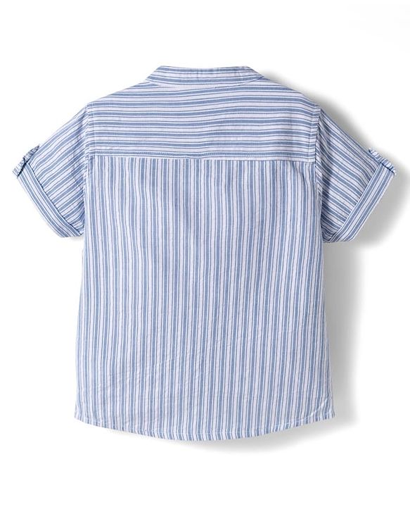 Babyhug Cotton Woven Half Sleeves Mandarin Collar Stripes Shirt & Shorts  Set - Light Blue