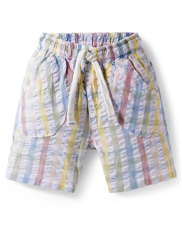 Babyhug Cotton Woven Half Sleeves Bear Printed Shirt & Checkered Shorts - Blue