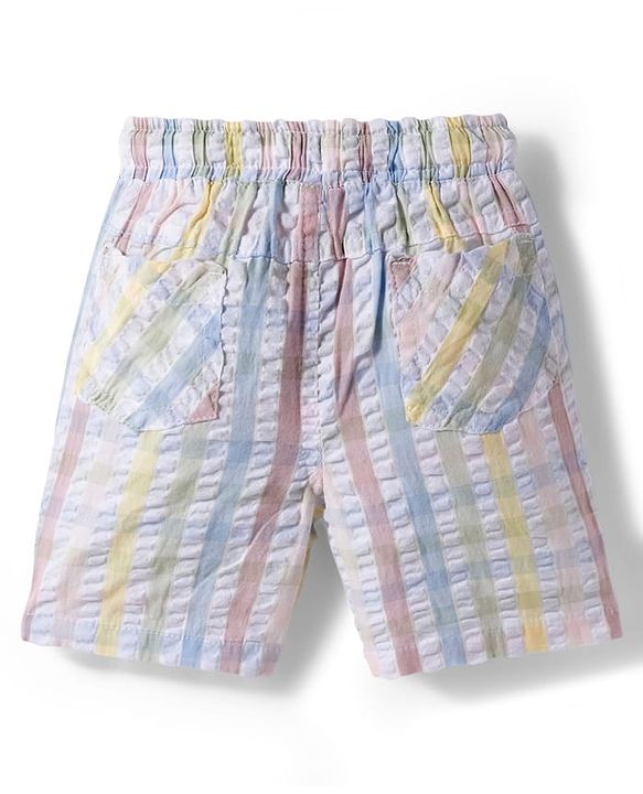 Babyhug Cotton Woven Half Sleeves Bear Printed Shirt & Checkered Shorts - Blue