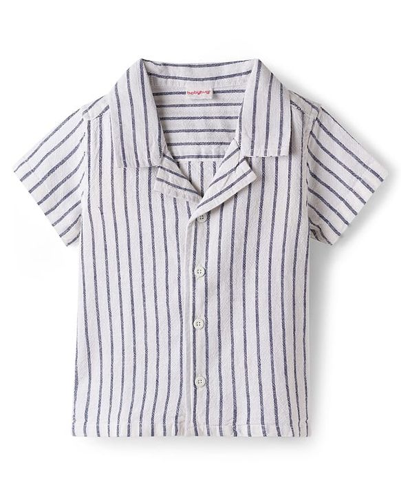 Babyhug Cotton Woven Half Sleeves Striped Shirt & Denim Shorts Set - Blue