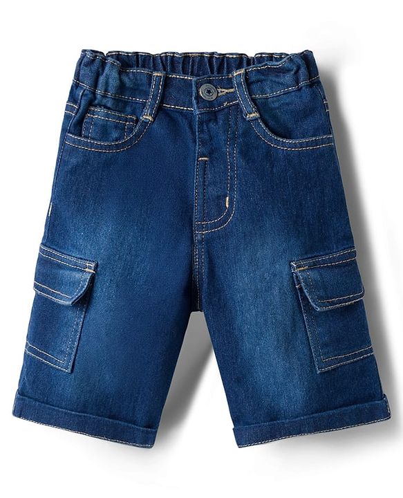 Babyhug Cotton Woven Half Sleeves Striped Shirt & Denim Shorts Set - Blue