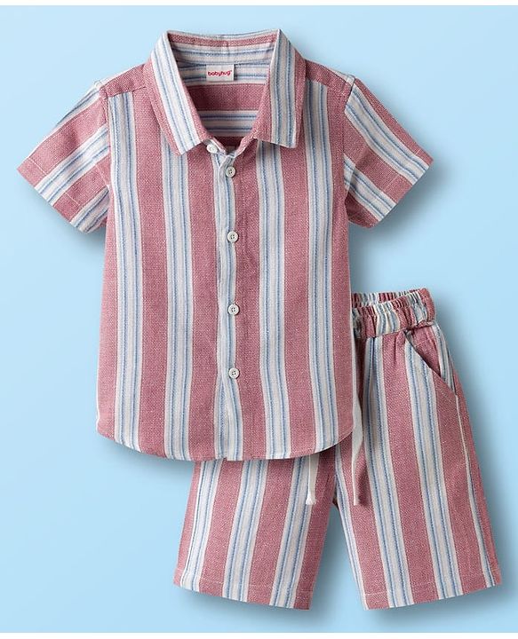 Babyhug Cotton Woven Half Sleeves Co-ords Striped Shirt & Shorts Set - Multicolor