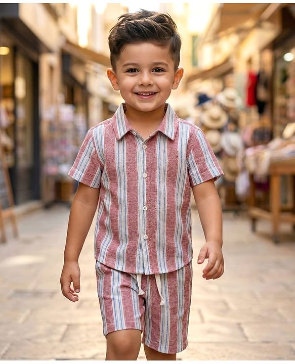 Babyhug Cotton Woven Half Sleeves Co-ords Striped Shirt & Shorts Set - Multicolor