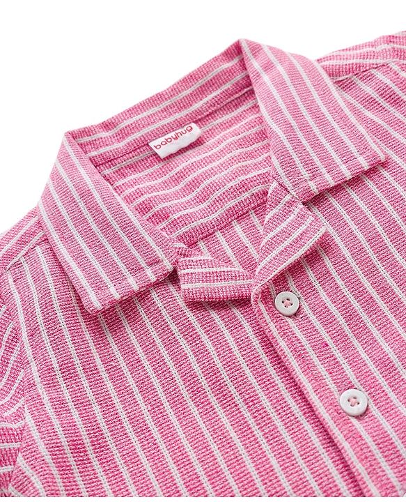 Babyhug Cotton Woven Half Sleeves Striped Shirt & Denim Shorts Set - Multicolor