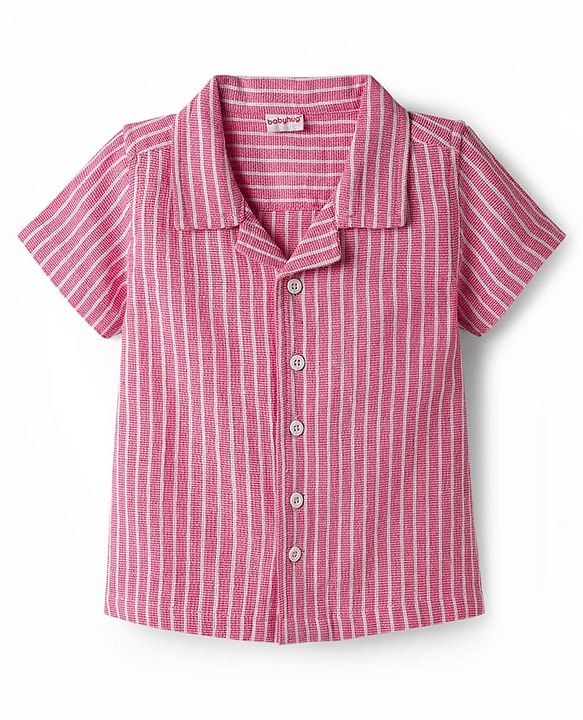Babyhug Cotton Woven Half Sleeves Striped Shirt & Denim Shorts Set - Multicolor