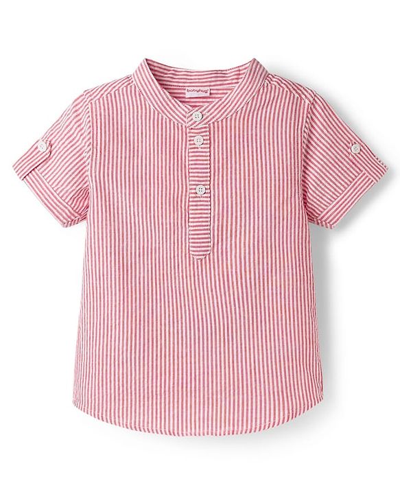 Babyhug Cotton Woven Half Sleeves Striped Shirt & Denim Shorts Set - Blue