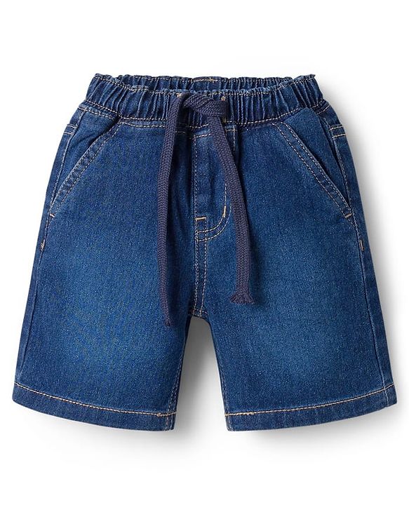 Babyhug Cotton Woven Half Sleeves Striped Shirt & Denim Shorts Set - Blue