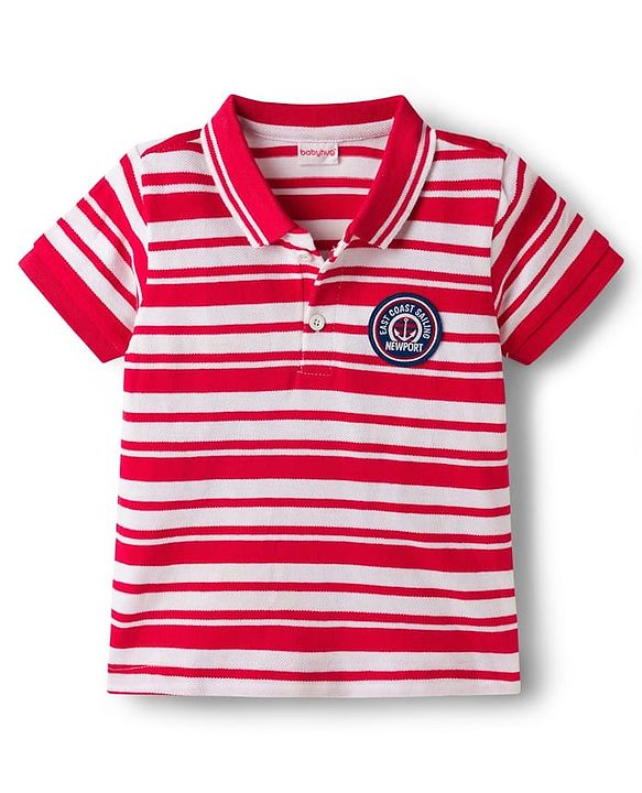 Babyhug Cotton Knit Half Sleeves Striped Polo T-Shirt & Shorts Set With Anchor Patch - Multicolor & Blue