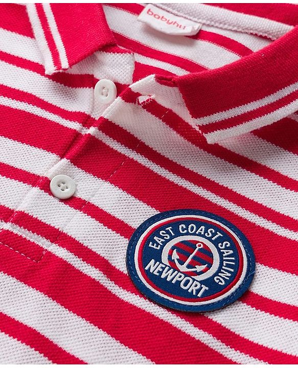 Babyhug Cotton Knit Half Sleeves Striped Polo T-Shirt & Shorts Set With Anchor Patch - Multicolor & Blue