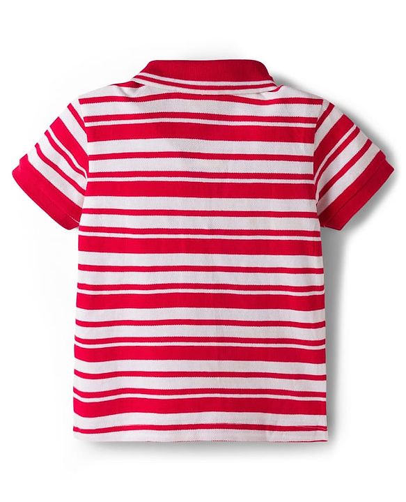 Babyhug Cotton Knit Half Sleeves Striped Polo T-Shirt & Shorts Set With Anchor Patch - Multicolor & Blue
