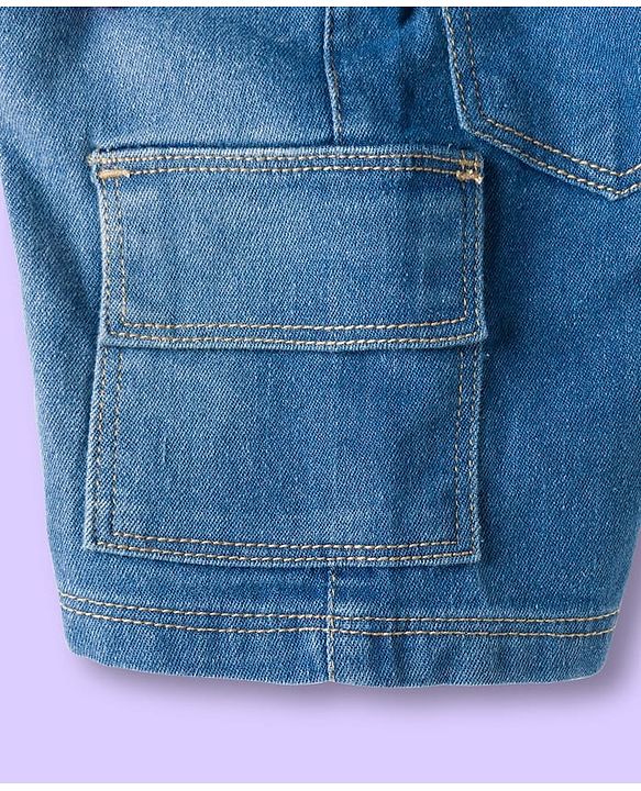 Babyhug Cotton Knit Half Sleeves Striped Polo T-Shirt & Denim Short Set - Blue