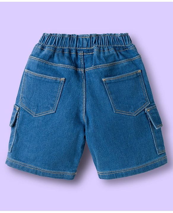 Babyhug Cotton Knit Half Sleeves Striped Polo T-Shirt & Denim Short Set - Blue