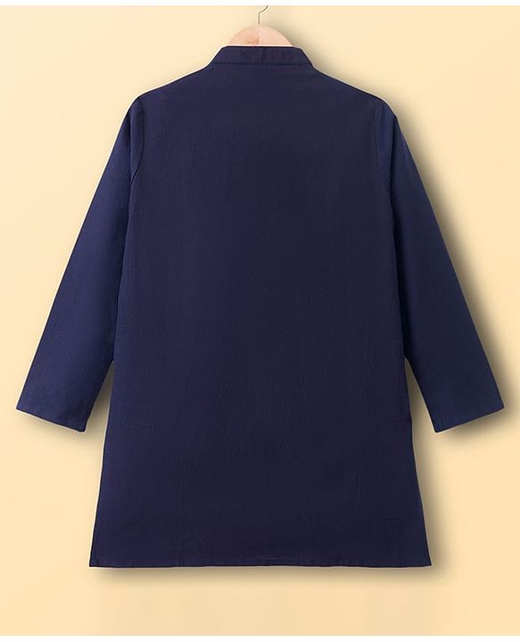 Pine Kids Woven Full Sleeves Kurta Pajama Set with Embroidery - Navy Blue