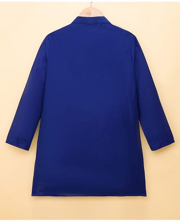 Pine Kids Woven Full Sleeves Kurta & Pajama Set With Floral Embroidery - Royal Blue