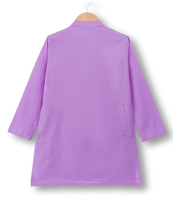 Pine Kids Woven Full Sleeves Kurta Pyjama Set With Floral Embroidery & Sequin Detailing - Purple & White