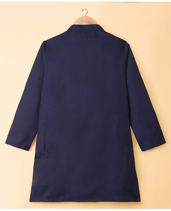 Pine Kids Woven Full Sleeves Kurta Pajama Set with Embroidery - Navy Blue