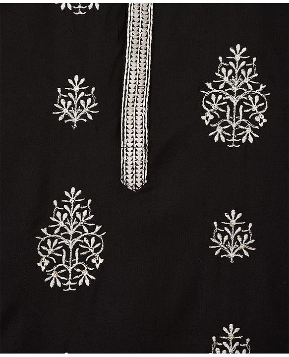 Pine Kids Woven Full Sleeves Kurta Pajama Set with Embroidery - Black