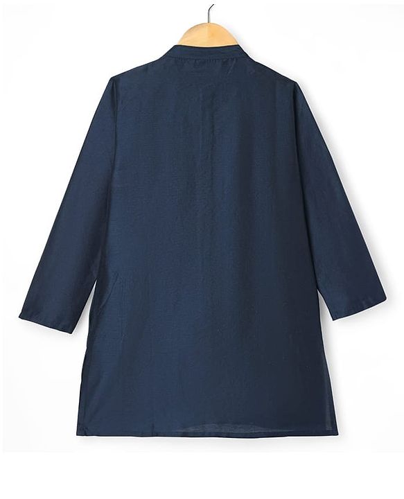 Pine Kids Woven Full Sleeves Kurta Pyjama Set With Foil Floral Printed Nehru Jacket - Navy Blue