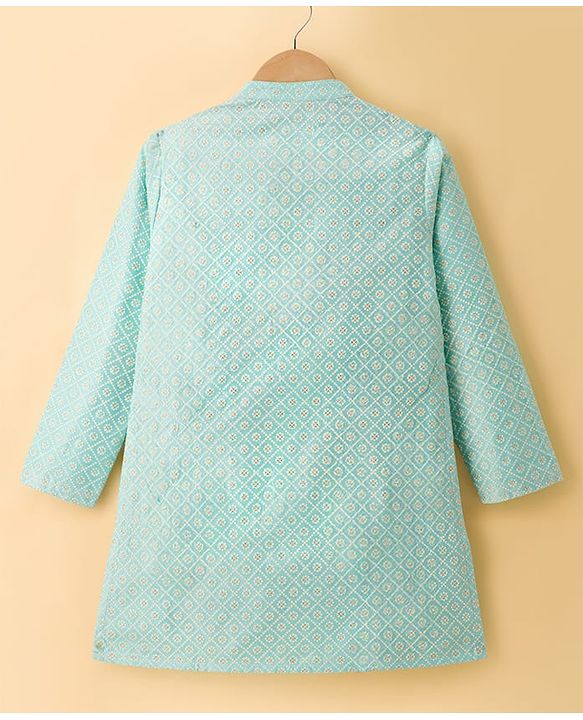 Pine Kids Woven Full Sleeves Floral Printed Kurta & Pyjama Set - Light Blue