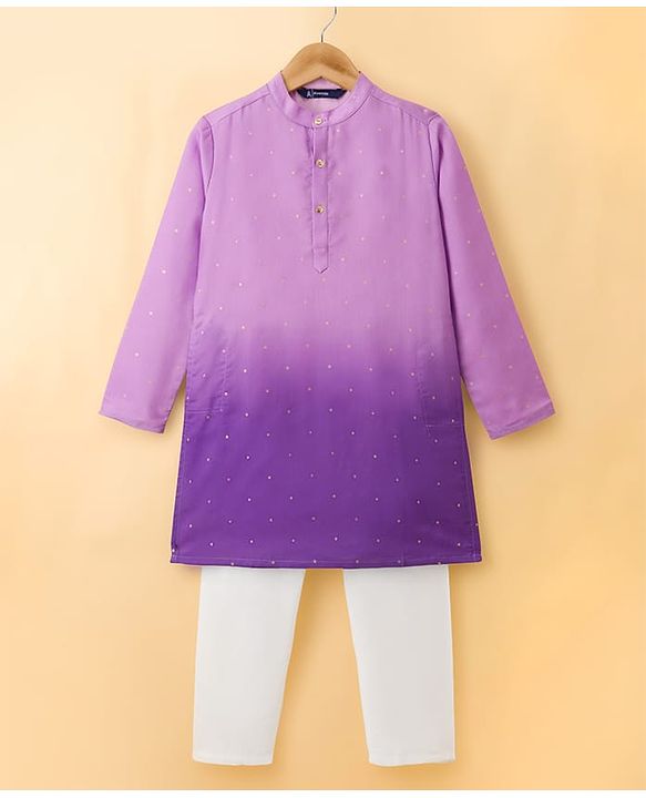 Pine Kids Woven Full Sleeves Kurta Pyjama Set With Ombre Effect - Purple