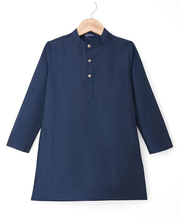 Pine Kids Woven Full Sleeves Kurta Pajama Set with Jacket & Floral Print - Navy Blue