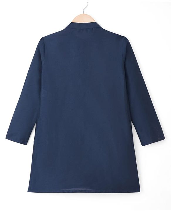 Pine Kids Woven Full Sleeves Kurta Pajama Set with Jacket & Floral Print - Navy Blue