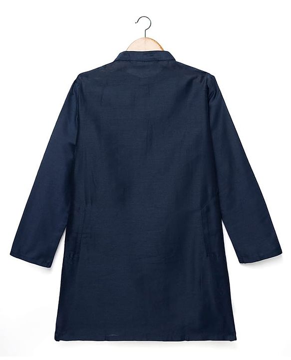 Pine Kids Woven Full Sleeves Kurta Pajama Set with Jacket Embroidery & Sequin Detailing - Navy Blue