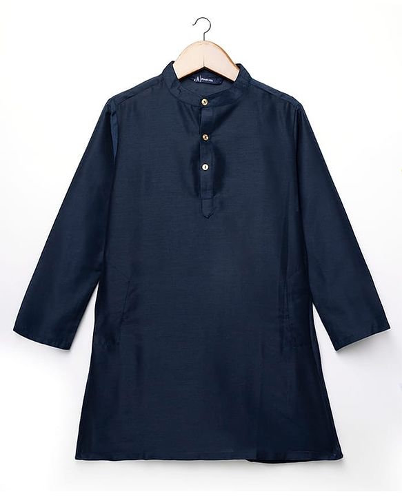 Pine Kids Woven Full Sleeves Kurta Pajama Set with Jacket Embroidery & Sequin Detailing - Navy Blue