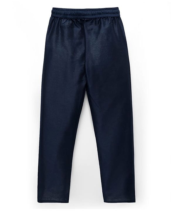 Pine Kids Woven Full Sleeves Kurta Pajama Set with Jacket Embroidery & Sequin Detailing - Navy Blue