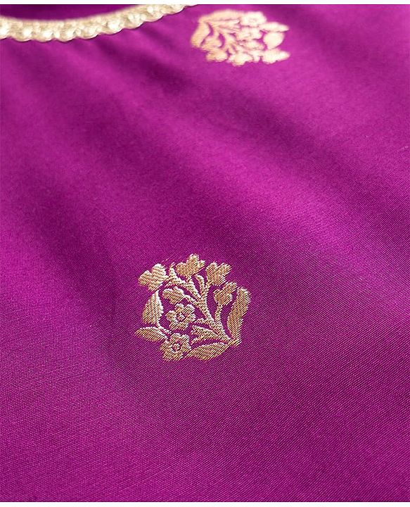 Pine Kids Woven Half Sleeves Floral Printed Kurti & Sharara Set With Dupatta - Violet